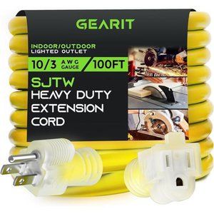 10/3 Outdoor Extension Cord (100 Ft) 10 AWG Gauge - 3 Prong Plug -  Heavy Duty